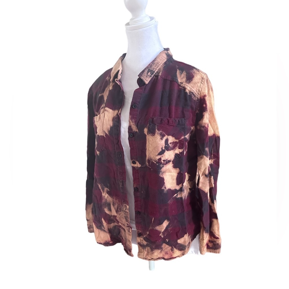 Upcycled Bleached‎ Flannel Shirt Women’s Oversized Small (F27)